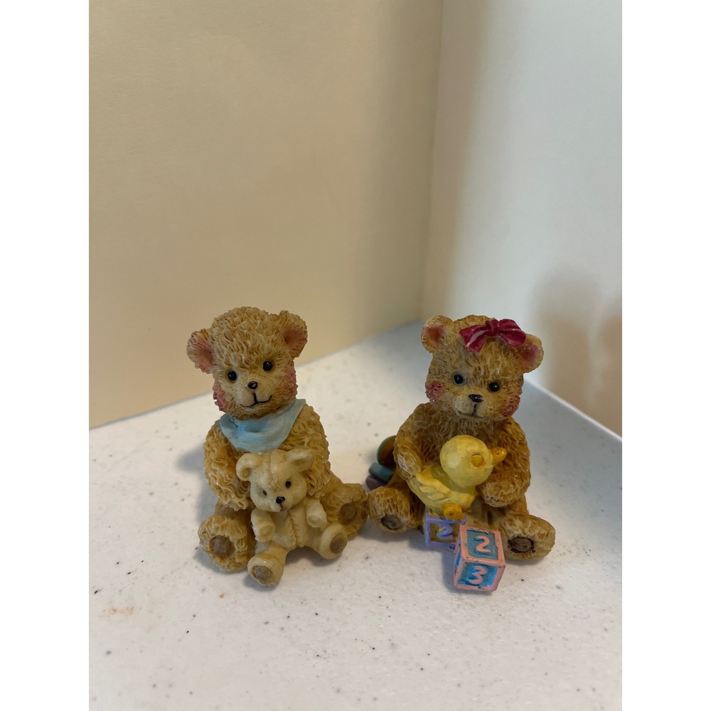 Vintage Miniature Teddy Bear Figurines Set of 2 Resin Nursery Decor Bears